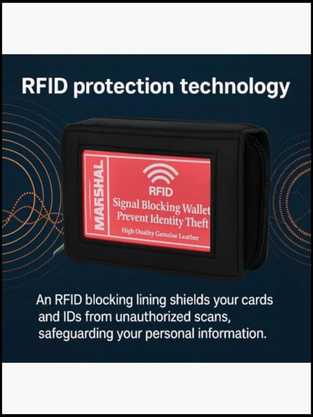 Genuine Leather Double Zipper Credit Card Wallet RFID Blocking